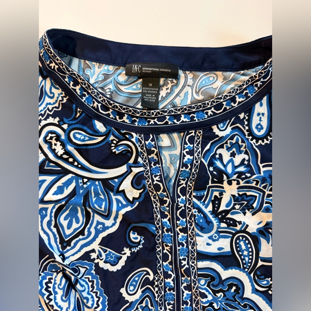 INC International Concepts Navy and Royal Blue Paisley Dress - Picture 2 of 3